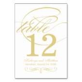 Elegante Goldkalligraphie-Hochzeit Tischnummer (Vorderseite)