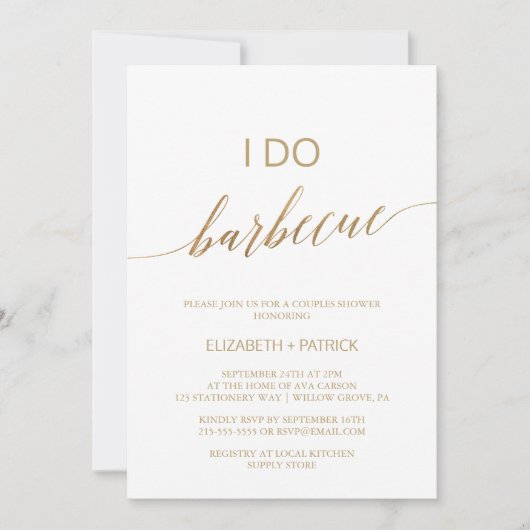 Elegante Goldkalligraphie I Do Barbecue Einladung (Vorderseite)