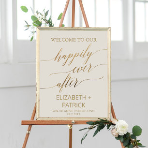 Elegante Goldkalligraphie Ivory glücklich immer na Poster