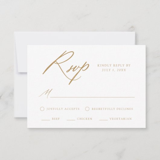 Elegante Goldkalligraphie - Meal Choice Hochzeit RSVP Karte (Vorderseite)