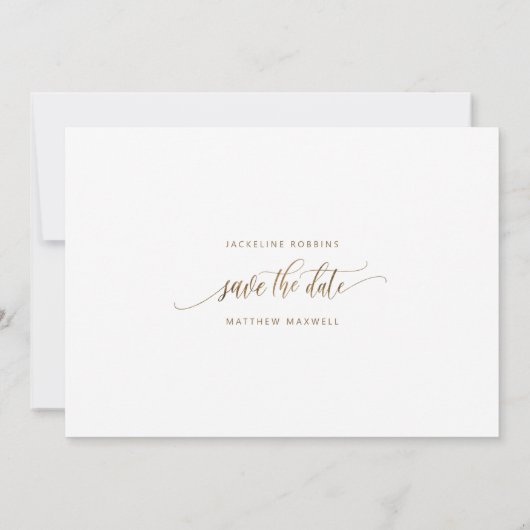 Elegante Goldkalligraphie, Minimalistische Hochzei Save The Date (Rückseite)