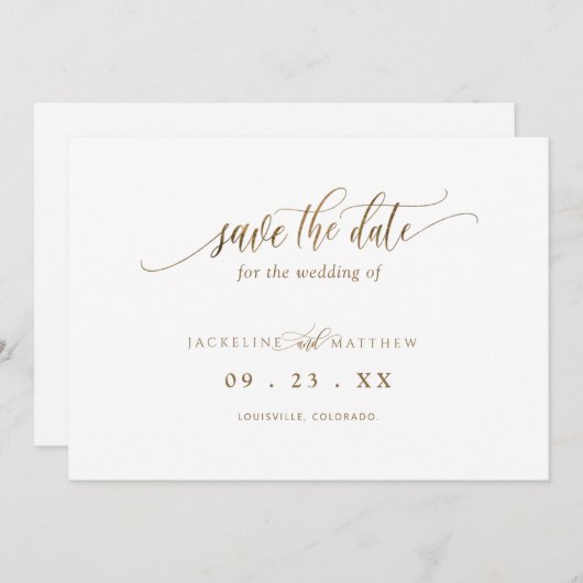 Elegante Goldkalligraphie, Minimalistische Hochzei Save The Date (Vorne/Hinten)