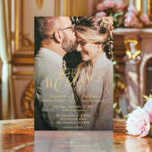 Elegante Goldkalligraphie Moderne Foto Hochzeit Einladung