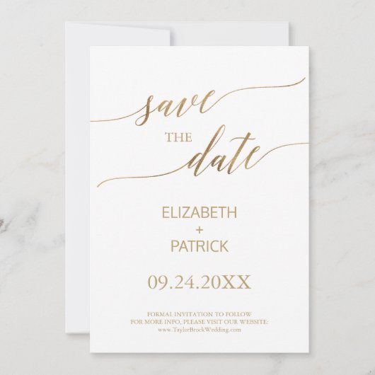 Elegante Goldkalligraphie Save the Date (Vorderseite)