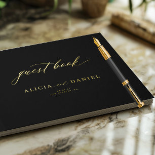 Elegante Goldkalligraphie Schwarz-Minimalistische Gästebuch