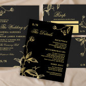 Elegante Goldkalligraphie, schwarze Hochzeitsdetai Begleitkarte