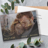 Elegante Goldkalligraphie-Script-Foto Hochzeit Save The Date