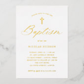 Elegante Goldkalligraphie und Kreuz | Taufe Folieneinladung (Vorderseite)
