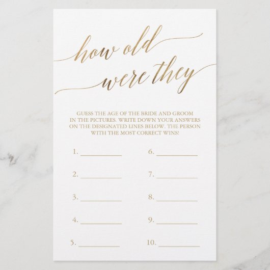 Elegante Goldkalligraphie wie alt waren sie zu spi (Vorderseite)