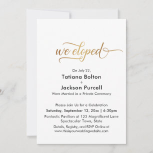 Elegante Goldkalligraphie Wir haben Empfang gegoss Einladung