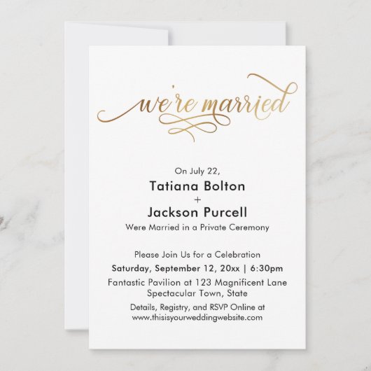 Elegante Goldkalligraphie Wir sind Verheirateter E Einladung (Vorderseite)