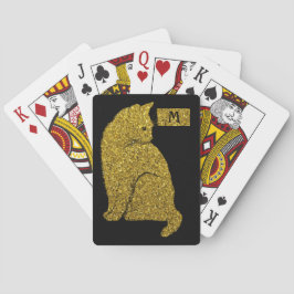 Elegante Goldkatze auf Black Cat Lover Monogramm Spielkarten