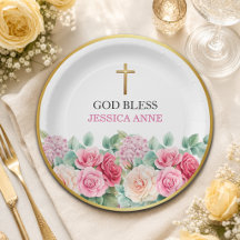 Elegante Goldkreuz-Rosen-Blumen-Taufe