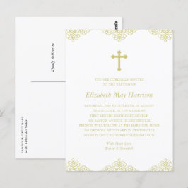 Elegante Goldkreuz-Taufe/Christening-Einladung Postkarte