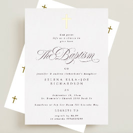 Elegante Goldkreuz-Taufe Folieneinladung