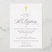 Elegante Goldkreuz-Taufe Folieneinladung (Vorderseite)