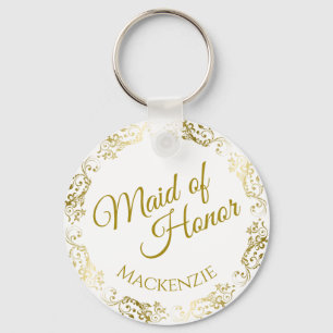 Elegante Goldlace auf der Hochzeit der weißen Trau Schlüsselanhänger