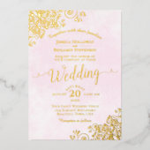 Elegante Goldlace auf Extravaganter Hochzeit in he Folieneinladung (Vorderseite)