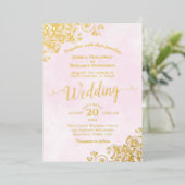 Elegante Goldlace auf Extravaganter Hochzeit in he Folieneinladung (Stehend vorne)