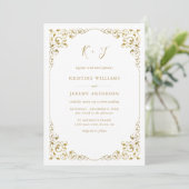 Elegante Goldleaf-Rahmen Monogram-Hochzeit Einladung (Stehend Vorderseite)