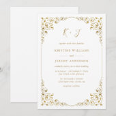 Elegante Goldleaf-Rahmen Monogram-Hochzeit Einladung (Vorne/Hinten)