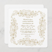 Elegante Goldleafy-Rahmen Hochzeit Einladung (Vorne/Hinten)