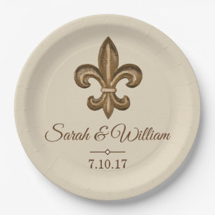 Elegante GoldLilie u. Taupe   personalisiert Pappteller