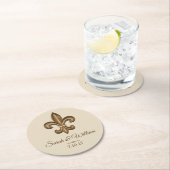 Elegante GoldLilie u. Taupe | personalisiert Runder Pappuntersetzer (Vor Ort)