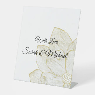 Elegante Goldlinien-Kunst-Blumenhochzeit Sockelschild