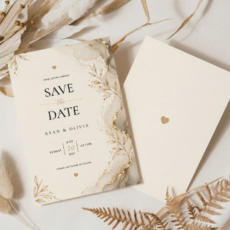Elegante Goldmarmor-Botanische Hochzeit Save The Date