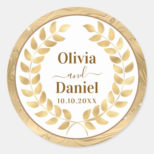 Elegante Goldmarmor & Personalisierte Hochzeit Runder Aufkleber (Vorderseite)