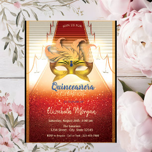 Elegante Goldmaske, Red Carpet Quinceanera Einladung