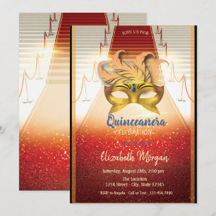 Elegante Goldmaske, Red Carpet Quinceanera Einladung