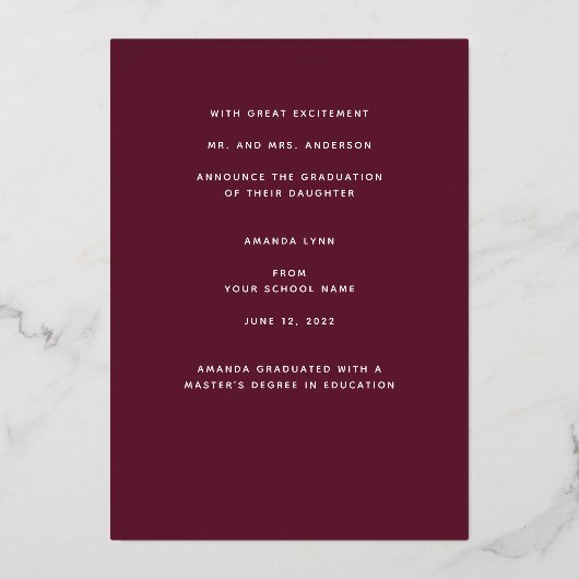 Elegante Goldmedaille Abschluss Ankündigung (Rückseite)