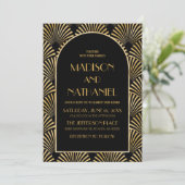 Elegante Goldmedaille Art Deco Einladung (Stehend Vorderseite)