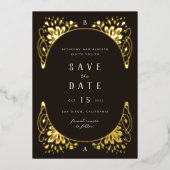 Elegante Goldmedaille Art Nouveau Save the Date Folieneinladung (Vorderseite)