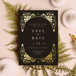Elegante Goldmedaille Art Nouveau Save the Date Folieneinladung