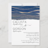 Elegante Goldmedaille Blue Veined Watercolor Hochz Einladung (Vorderseite)