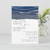 Elegante Goldmedaille Blue Veined Watercolor Hochz Einladung (Stehend Vorderseite)