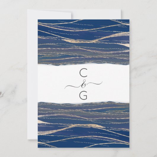 Elegante Goldmedaille Blue Veined Watercolor Hochz Einladung (Rückseite)