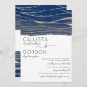 Elegante Goldmedaille Blue Veined Watercolor Hochz Einladung (Vorne/Hinten)