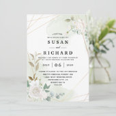 Elegante Goldmedaille Blumengrün Hochzeit Einladung (Stehend Vorderseite)