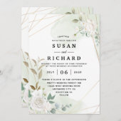 Elegante Goldmedaille Blumengrün Hochzeit Einladung (Vorne/Hinten)