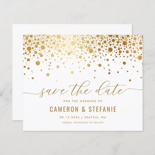 Elegante Goldmedaille Confetti Save the Date (Vorne/Hinten)