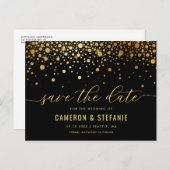 Elegante Goldmedaille Confetti Save the Date Postkarte (Vorne/Hinten)