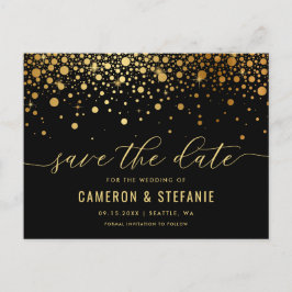 Elegante Goldmedaille Confetti Save the Date Postkarte
