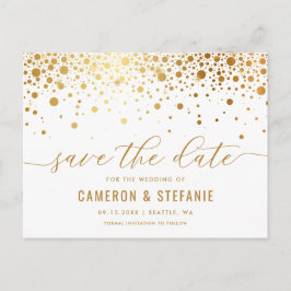 Elegante Goldmedaille Confetti Save the Date Postkarte