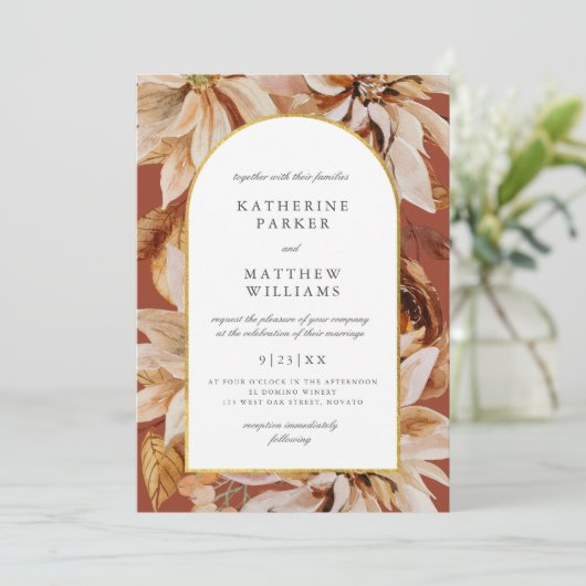 Elegante Goldmedaille Herbst Wasserfarben Blumenze Einladung (Stehend Vorderseite)