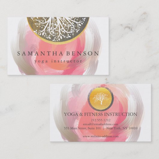 Elegante Goldmedaille Tree Yoga und Meditation Visitenkarte (Vorne/Hinten)