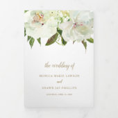 Elegante Goldmedaille Weiße Flora Moderne Hochzeit Dreifach Gefaltete Einladung (Cover)